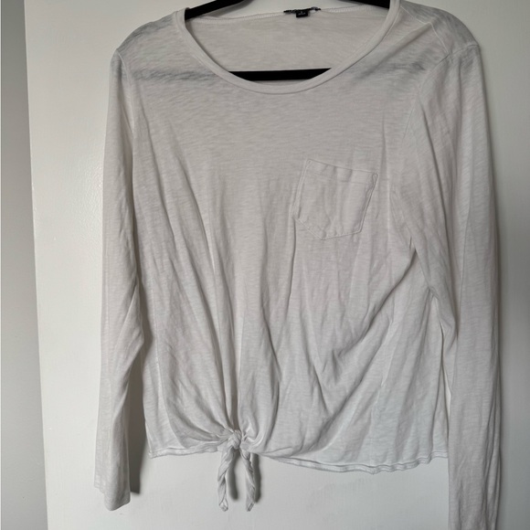 J. Crew Mercantile White Long Sleeve Tie-Front Top with Pocket - Picture 4 of 5